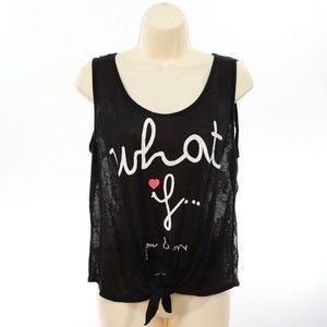 Miss Royal T Womens Tie Front Lace Tank Top XL "What If... You & Me" Print Sheer